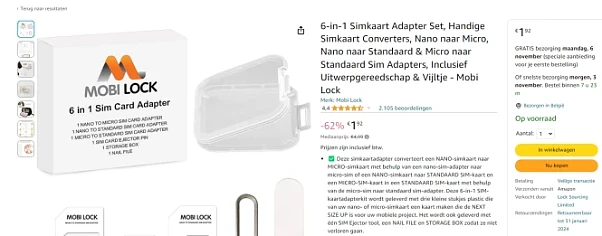 Bij amazon NL 6-in-1 Simkaart Adapter Set, Ha...