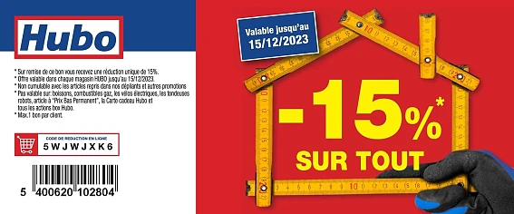 -15% sur TOUT chez Hubo 🤩 Il suffit de montr...