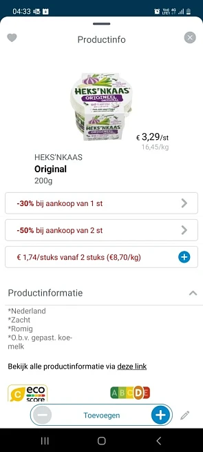 Colruyt Heks'nkaas 3.29€/st bav 1 74€/st bij...