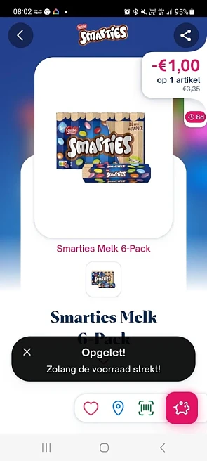 Shopmium smarties melk 6-pack -€1,00