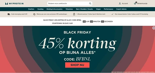 45% korting op alles, uitgezonderd Clear Whey...