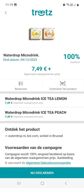 Treetz 100% cashback waterdrop microdrinke ic...
