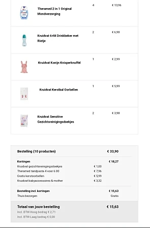 Kruidvat bestelling gedaan 18€ korting tandp...