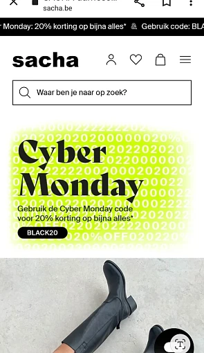 sacha.be cyber monday 20% korting op bijna al...