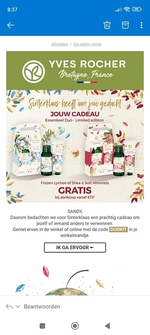 Gratis sintgeschenk bij Yves Rocher: gratis D...
