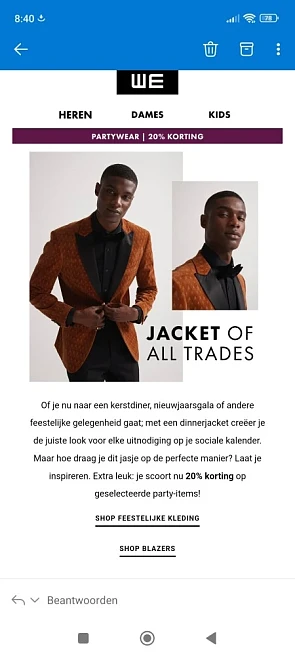Tem 2/12 is er bij de fashion 20% korting op...