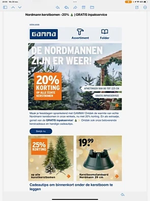 Nordmann kerstbomen -20% bij https://www.gamm...