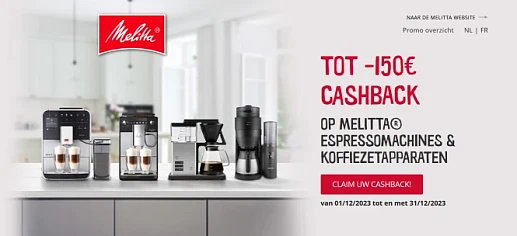 Melitta Tot €150,- cashback op deelnemende es...