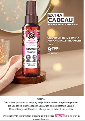 Gratis geparfumeerde spray argan en rozenblaa...