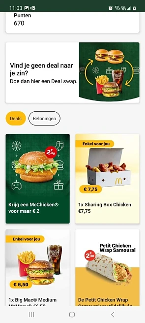 Mc donalds met coupon in je app 2€ voor een m...
