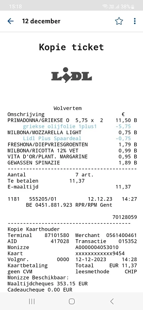 Bij lidl olijfolie primadonna 500ml 1+1( €5,7...
