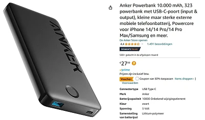 # powerbank10.000 mAh, 323 powerbank met USB-...