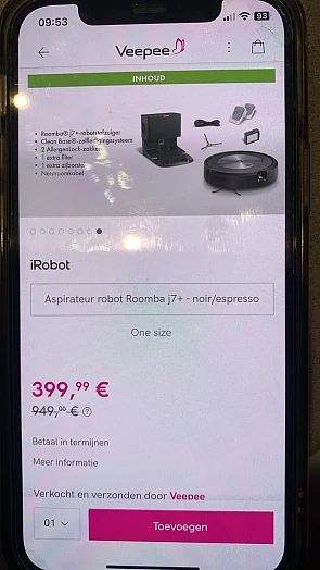 Nu op Veepee de IRobot Roomba j7+ voor €399 i...