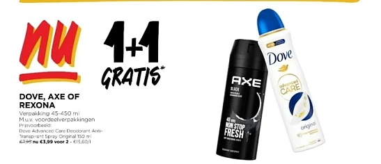 Jumbo vanaf 17 januari dove, axe, rexona 1+1...