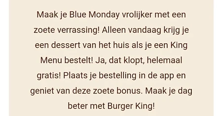 Burger king = gratis dessert bij bestelling v...