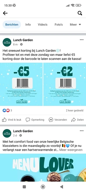 Bonnen op de facebookpagina van lunch Garden:...