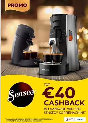 Philips Senseo tot €40 cashback Aankoopperiod...