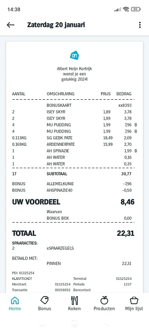 Aankoop ah: spinazie 400g voor €1,49 ipv €1,9...