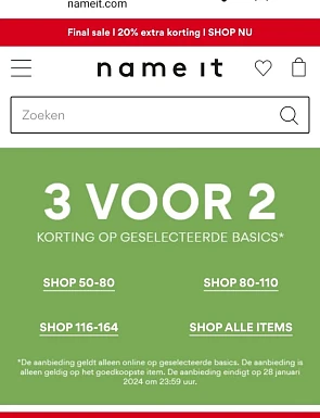 nameit.com 3 voor 2 korting op geselecteerde...