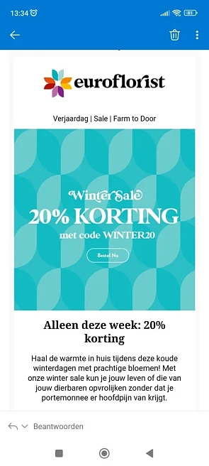 20% korting op de hele collectie bij euroflor...