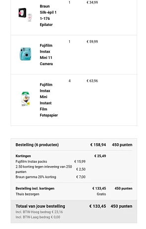 kruidvat.be besteld braun met -20%, fujifilm...