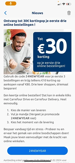 Bij Carrefour.be: ontvang tot 30 euro korting...