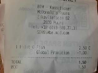 Mc donalds via de app filet o fish voor 1.50€...