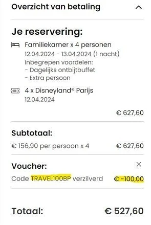 € 100 korting op Disneyland Parijs met de cod...
