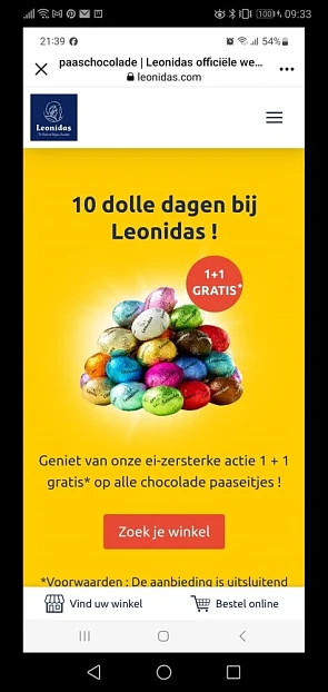 Paaseitjes leonidas 1 en 1 gratis max 1,5kg
