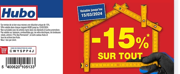 -15% sur TOUT chez Hubo 🤩 Il suffit de montr...