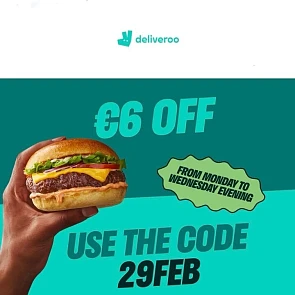 🍔🍣 6€ korting bij DELIVEROO 🤩 ✅ Code 29F...