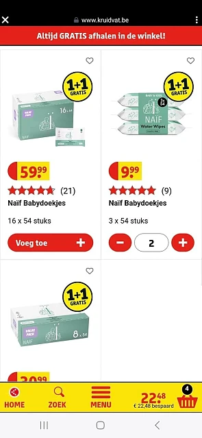 Billendoekjes van Naif zijn nu 1+1 bij de kru...