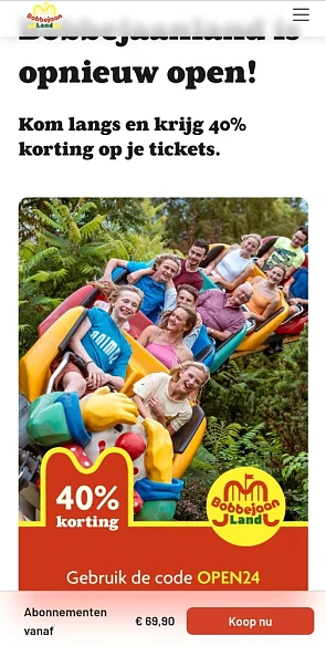 40% korting op Bobbejaanland