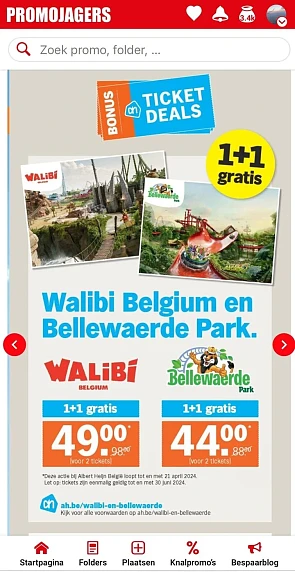 Bij Albert Heijn 1+1 gratis tickets voor Wal...