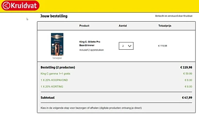 KING C. GILLETTE BAARDTRIMMER 1+1 gratis