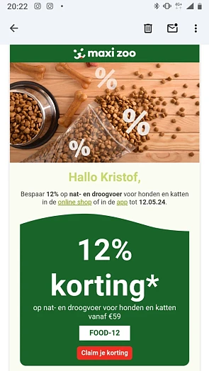 12%korting op nat en Droogvoer