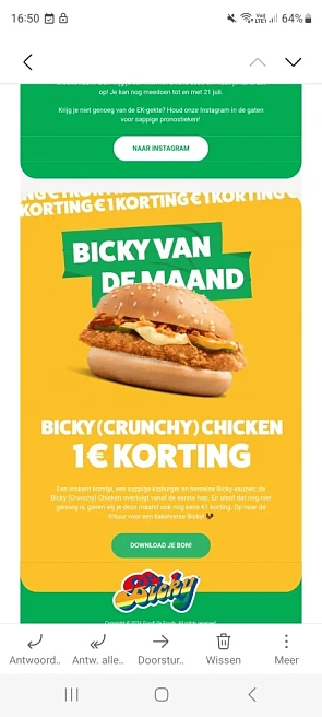 1€ korting op je Bicky crunchy chicken