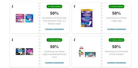 50 % korting op verschillende producten