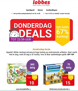 Donderdagdeal Lobbes op een selectie speelgoed