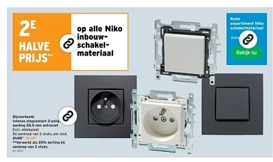2e halve prijs op alle Niko inbouwschakelmateriaal