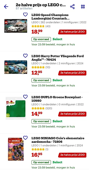 Lego: 2e aan halve prijs bij Bol