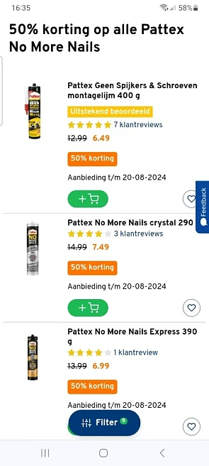 50% korting op alle Pattex No More Nails