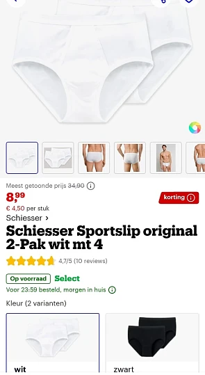 Schiesser sportslip duopak maat 4