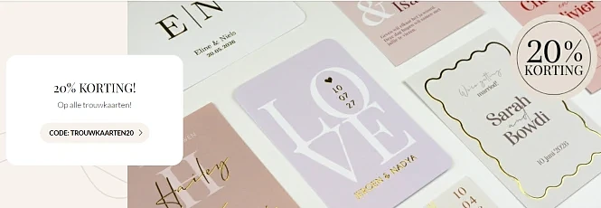 -20% trouwkaarten 💍vandaag nog bij weddingdeco.nl