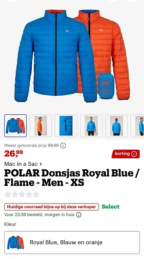 Polar donsjas maat XS heren