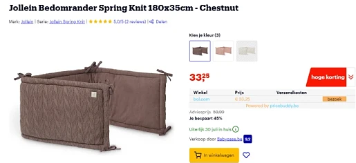 -45% bedomrander Spring Knit 180x35cm 🛏️ Chestnut, Jollein bij Bol