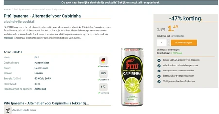 €1,49 Pitú Ipanema 🍸 Alternatief voor Caipirinha bij Alcoholvrijshop