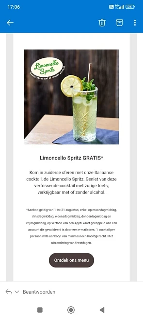 Gratis Limoncello Spritz en kindermenu