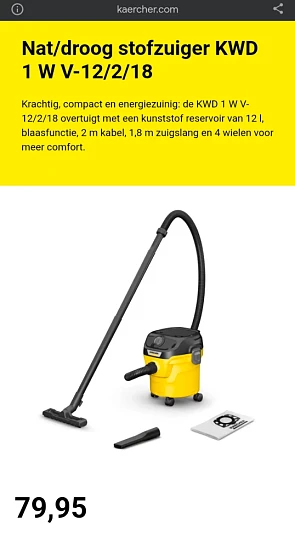 Kärcher nat- en droogzuiger KWD1 1000 Watt €49,95 bij Action