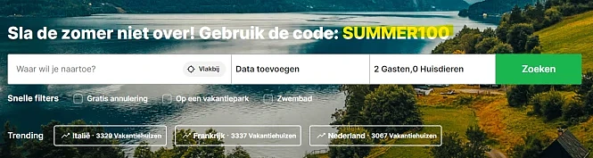 Tot € 100 extra korting op je verblijf bij Belvilla
